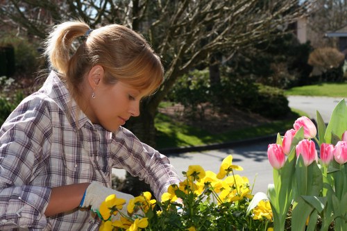 Gardeners wearing PPE and receiving training on tools